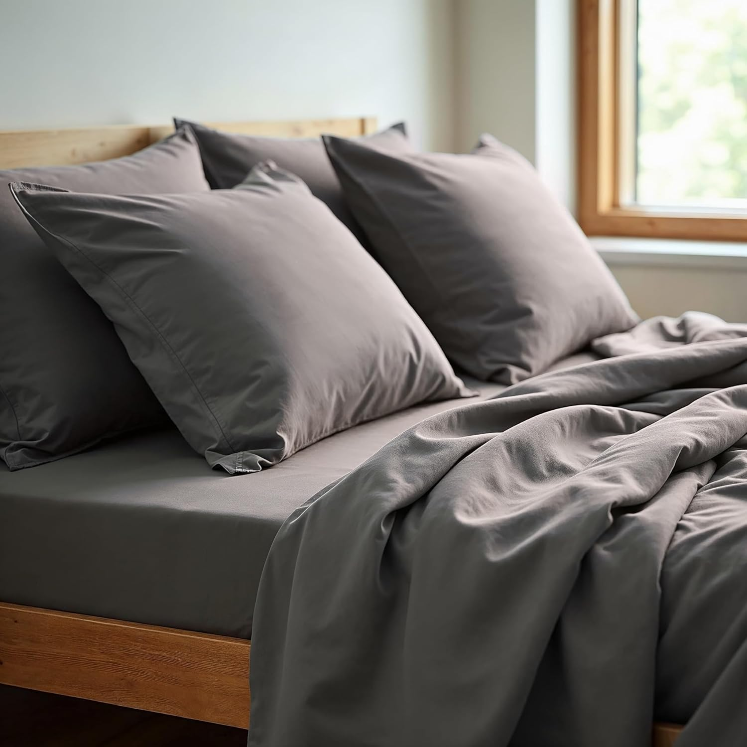 Royal Comfort Sheet Set 1200TC 100% Microfibre Soft Breathable, 1 X Flat Sheet, 1 X Fitted Sheet, 2 X Pillowcases Luxurious (4Pcs, Queen, Charcoal) image number 4