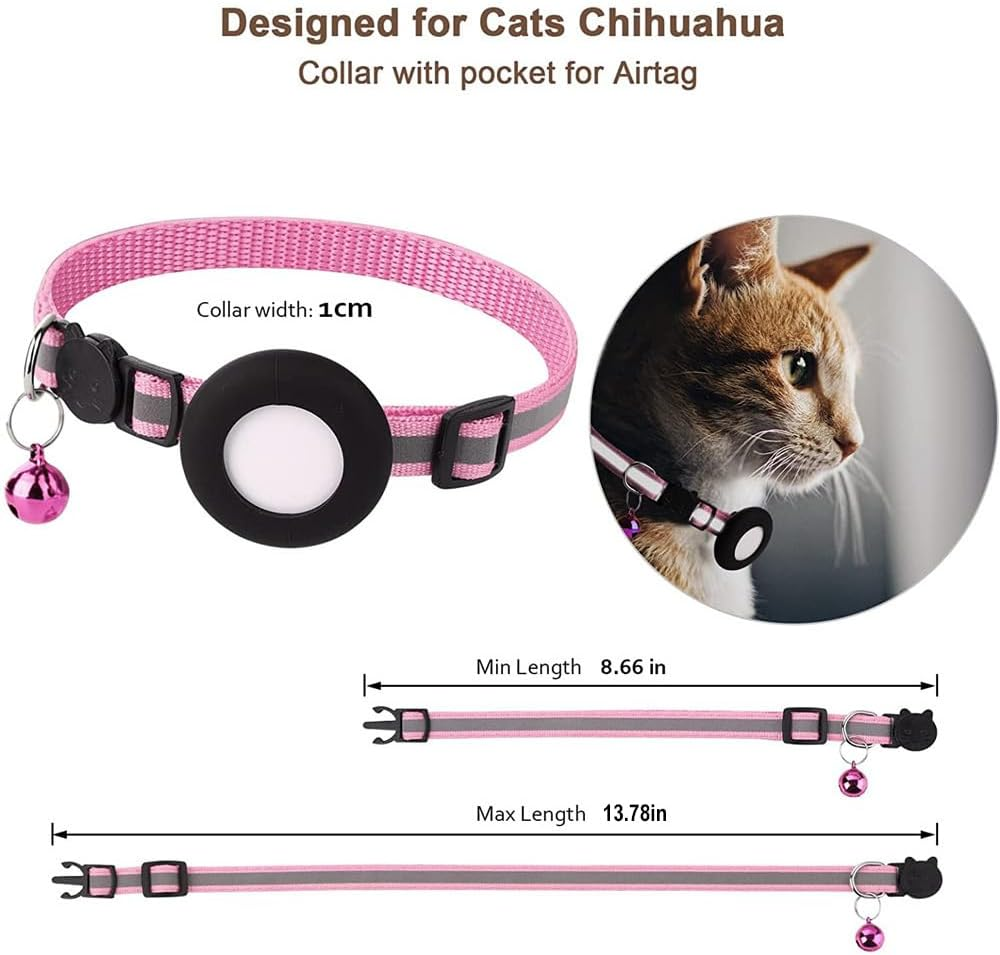 Adjustable Cat Collar Reflective Small Pet Cat Collar Strap for Apple Air Tag AU - Blue image number 3