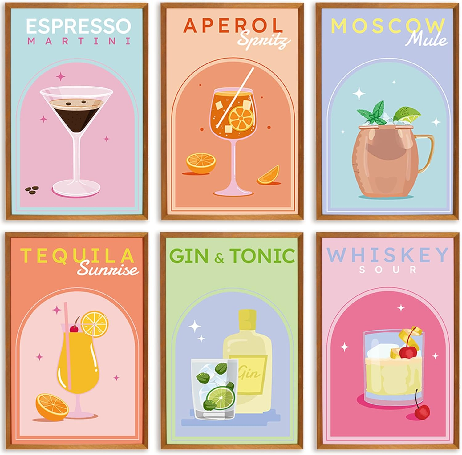 Throwback Traits Cocktail Poster for Preppy Wall Art - Aperol Spritz Drink Prints for Dorm Room and Bedroom Decor, Unframed 6 Set Size 11X17"