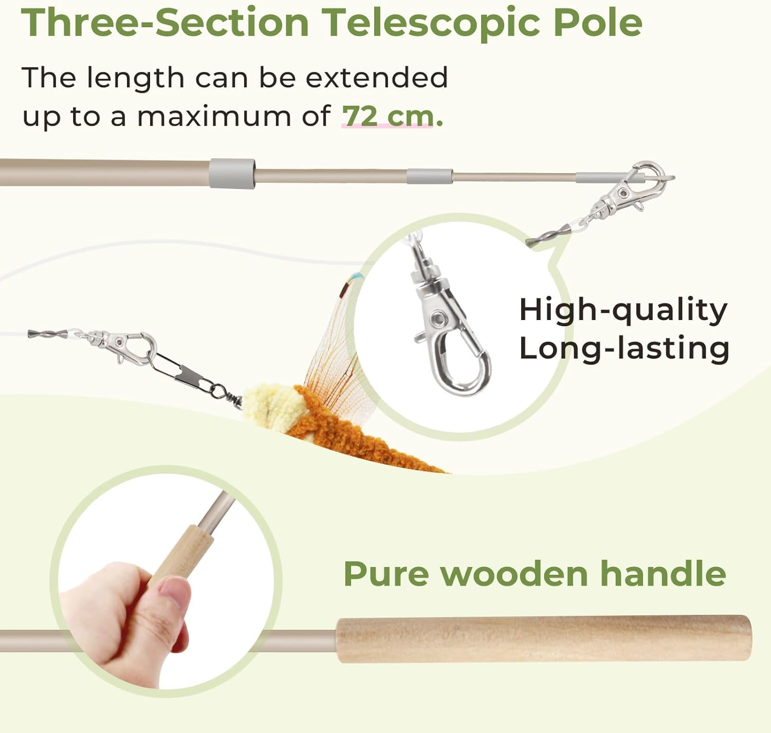 SONGWAY Interactive Cat Feather Toy Set- 6 Pcs Dragonfly Retractable Teaser Wand with Feather Refills with Bell， Cat Feather Toys for Indoor Cats - Shiny-Winged Insects image number 3