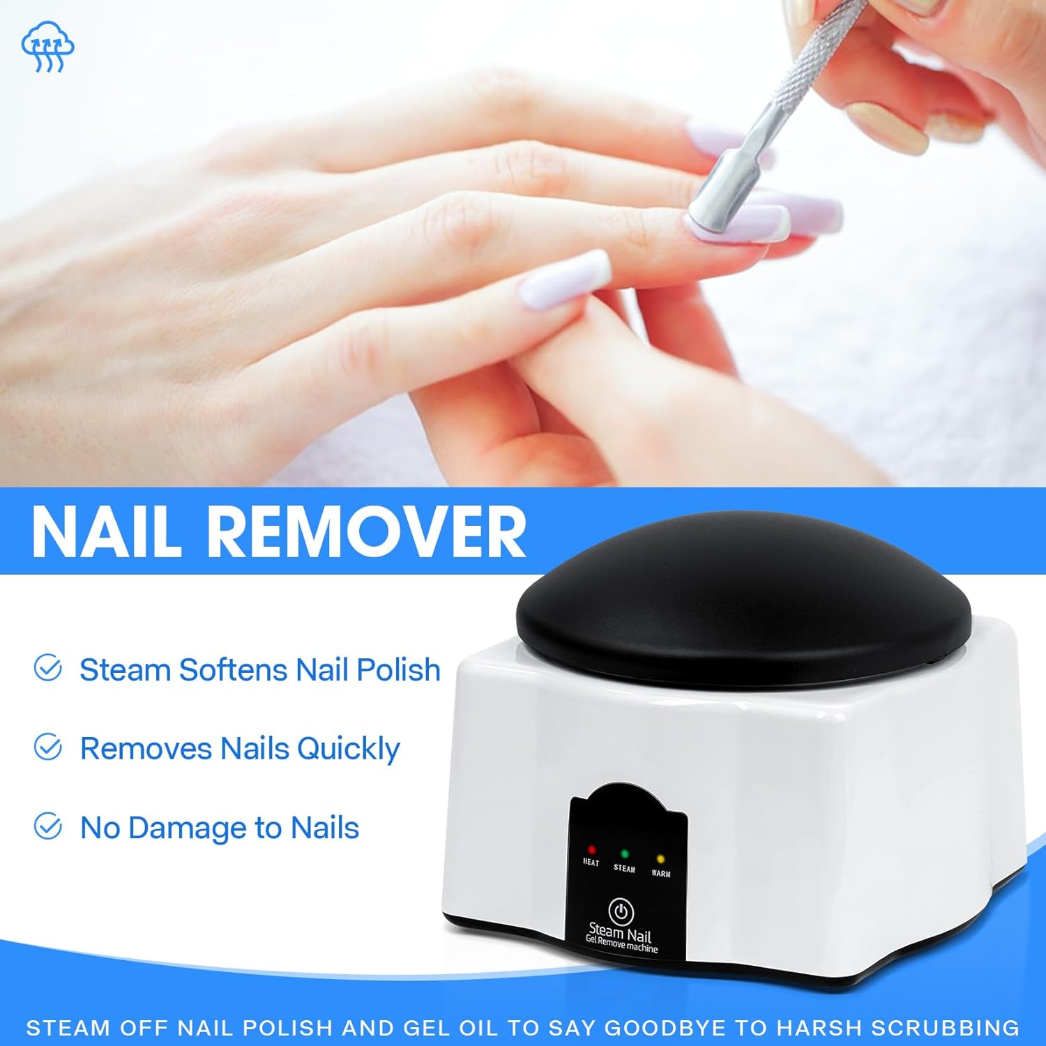 Electric Steam Nail Remover - 36W Upgraded Gel Polish Remover Set, Nail Polish Removal Machine for Gentle Care Hands, Universal for Home and Salons image number 4