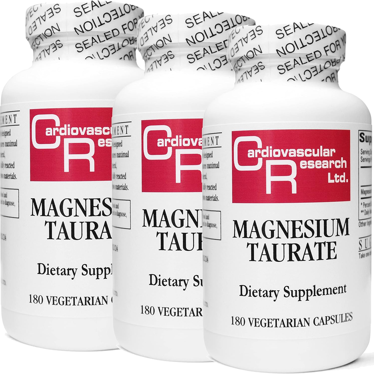 Cardiovascular Research Magnesium Taurate - 125 Mg Elemental Magnesium - 180 Veggie Caps in Each Sealed Bottle - 2 Bottles - 360 Vegetarian Capsules image number 4