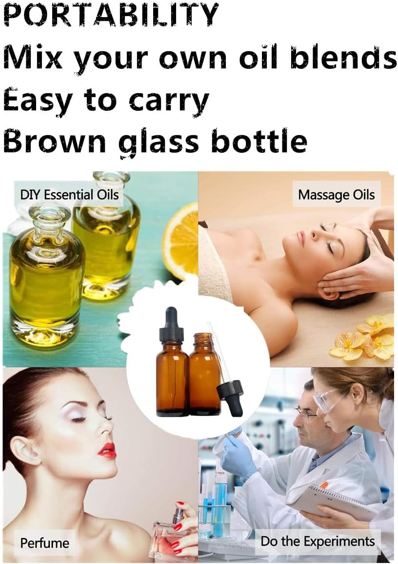 2 Pcs Amber round Reusable 30 Ml with Droppers Glass Bottles, Bottles for Essential Oil Blends, Perfumes, Aromatherapy and Chemistry Lab