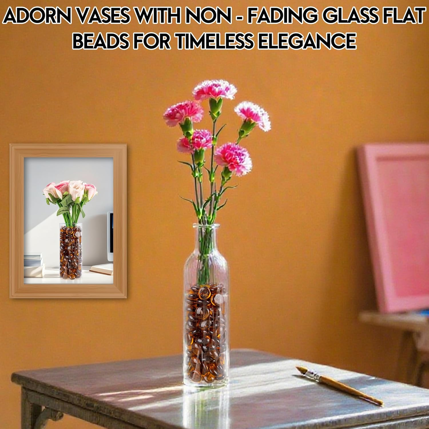 Glass Marbles, 0.97 LB Transparent and Smooth Flat Glass Beads for Vases, Mosaic Gem Pebbles for Aquarium Decor, Floral Arrangements, Mancala Stones, Vase Filler and Crafts,Brown - Blue image number 6