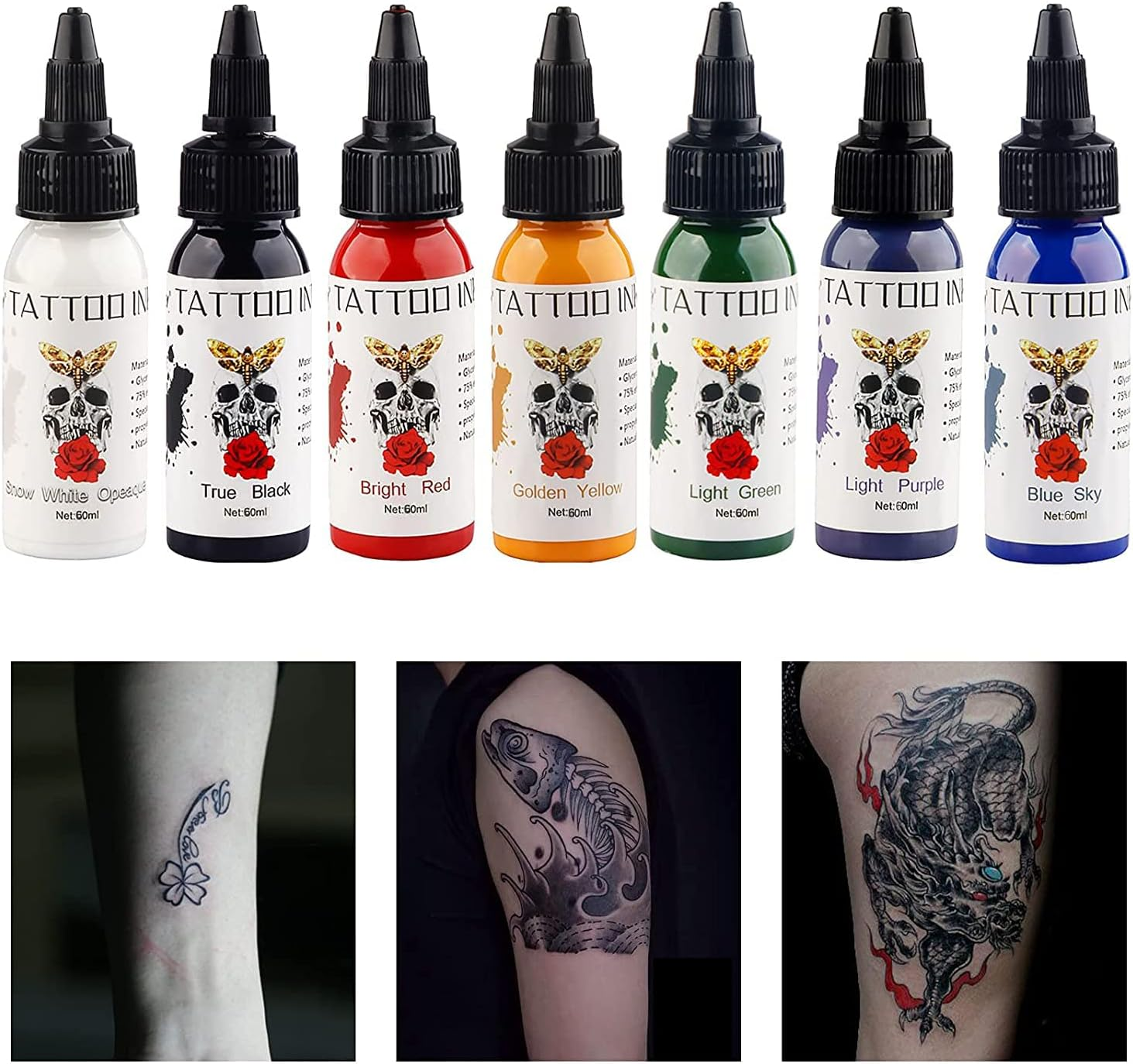 7 Color Tattoo Inks Set for Practice 1 Oz 30Ml/Bottle Tattoo Inks Pigment Kit for 3D Makeup Beauty Skin Body Art(30Ml/Pc) image number 6