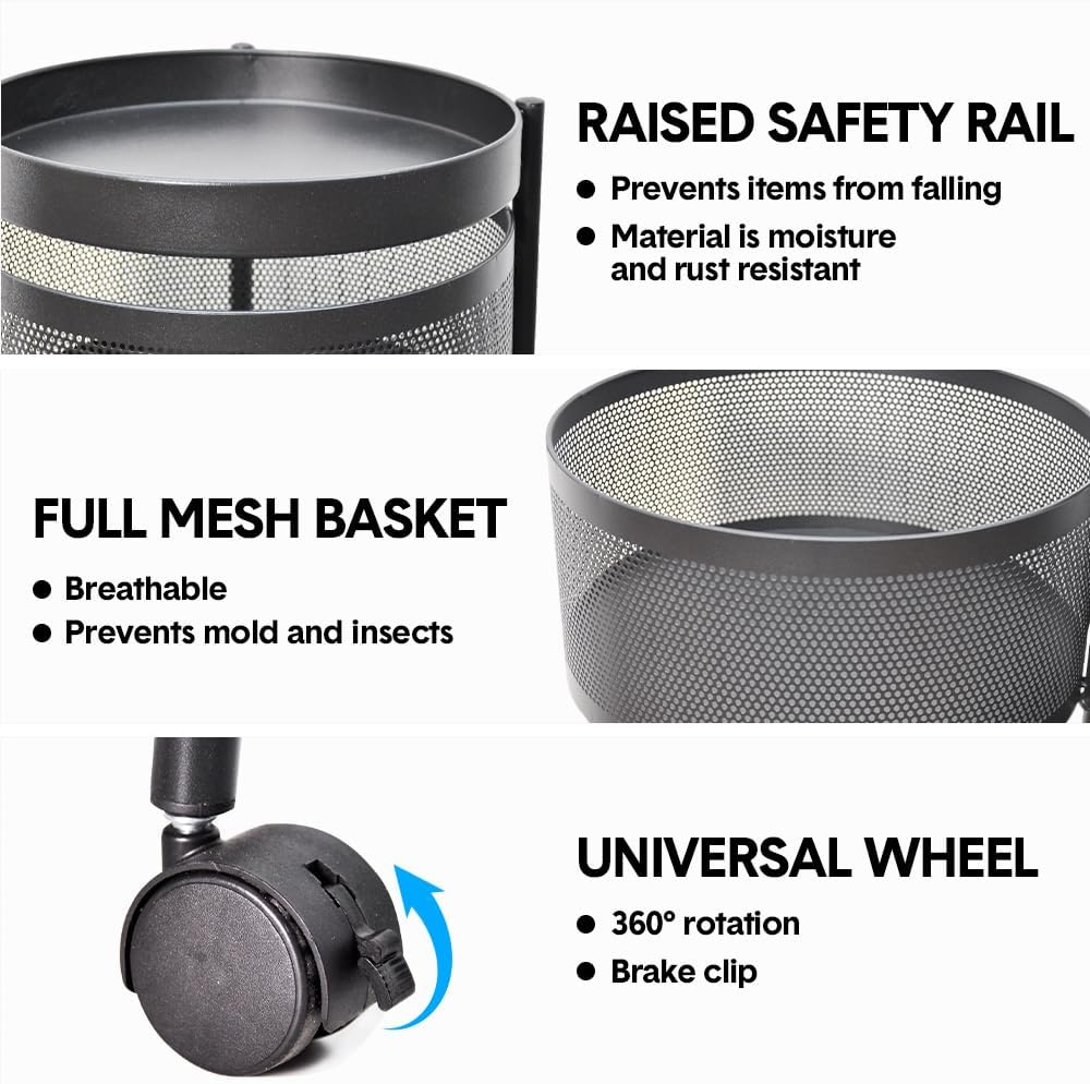 ALSTON 5 Layer Rotating Storage Trolley Kitchen Rolling Tiered Rack Stacking Organizer with 360 Swivel Lockable Wheels for Storing Fruit Vegetable Black image number 5