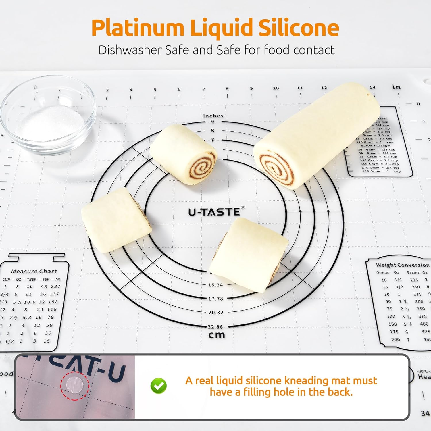 U-Taste Small Silicone Kneading Mat: 50X40Cm Food-Grade Non-Stick Dough Rolling Baking Mat, Non-Slip for Making Pastry Pizza, Fondant, Pie Crust with Clear Measurement and Raised Edges (Transparent) image number 2