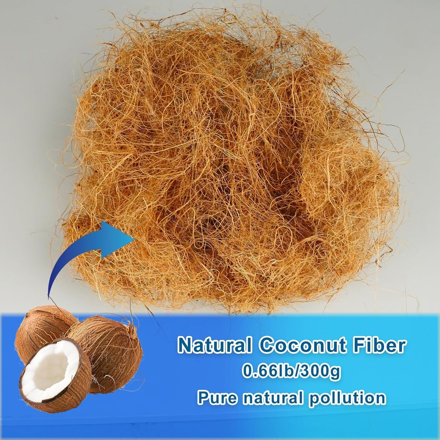 Natural Organic Long Coconut Husk Silk, 500G Pure Coconut Shell Orchid Plant Fiber Substrate Coco Coir Fiber Greenery Covering (1.1 Pounds)