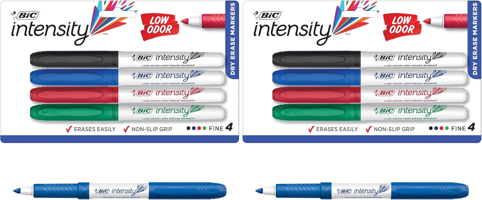 BIC Great Erase Low Odor Dry Erase Marker, Fine Point, Assorted, 4-Count (BICGDEP41ASST)