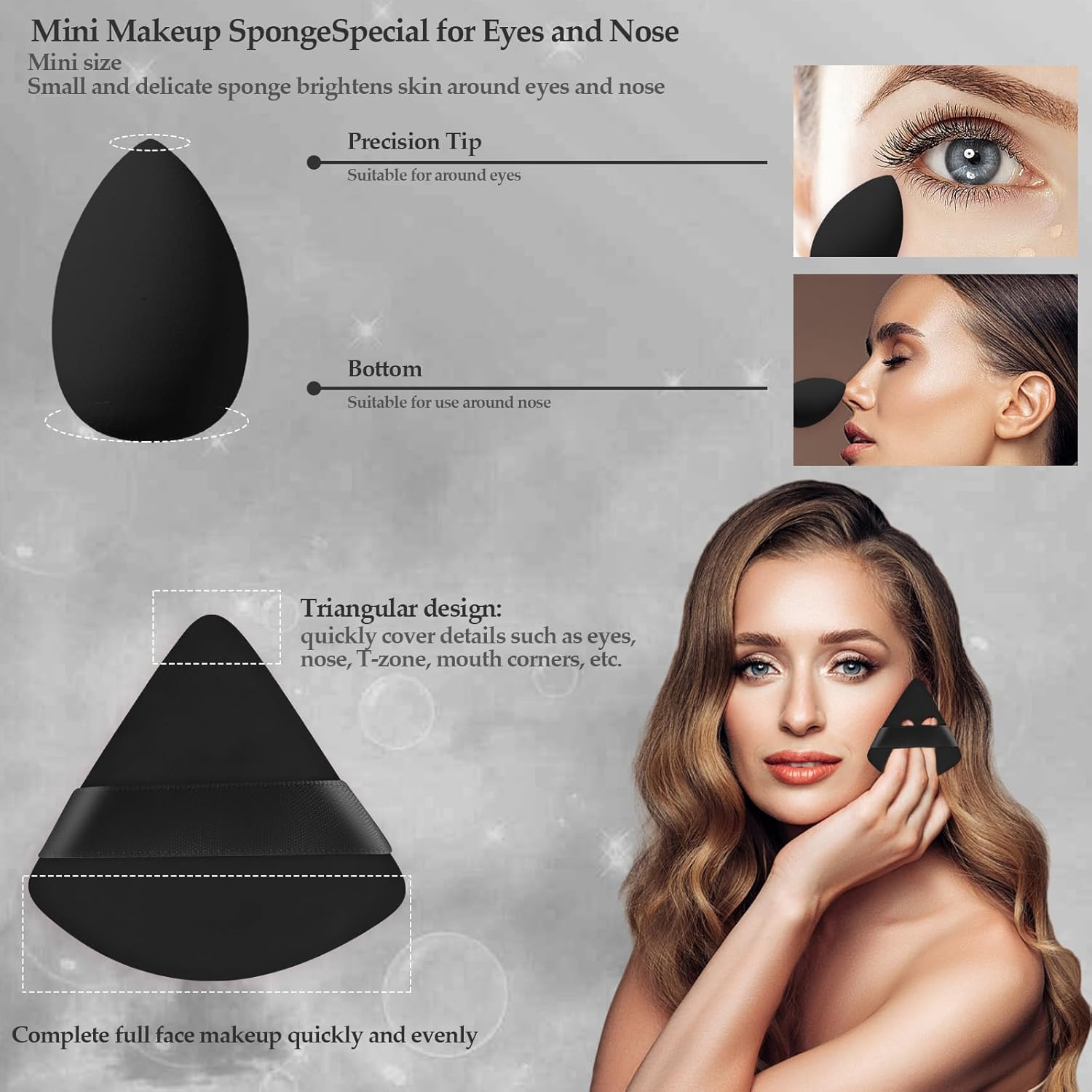 14 Pcs Makeup Sponge Set, Beauty Sponges Blender with 4 Pcs Powder Puff and 4 Pcs Mini Make up Sponges for Liquid,Foundation,Powder,Concealer,Cream (Black) - Colorful image number 4