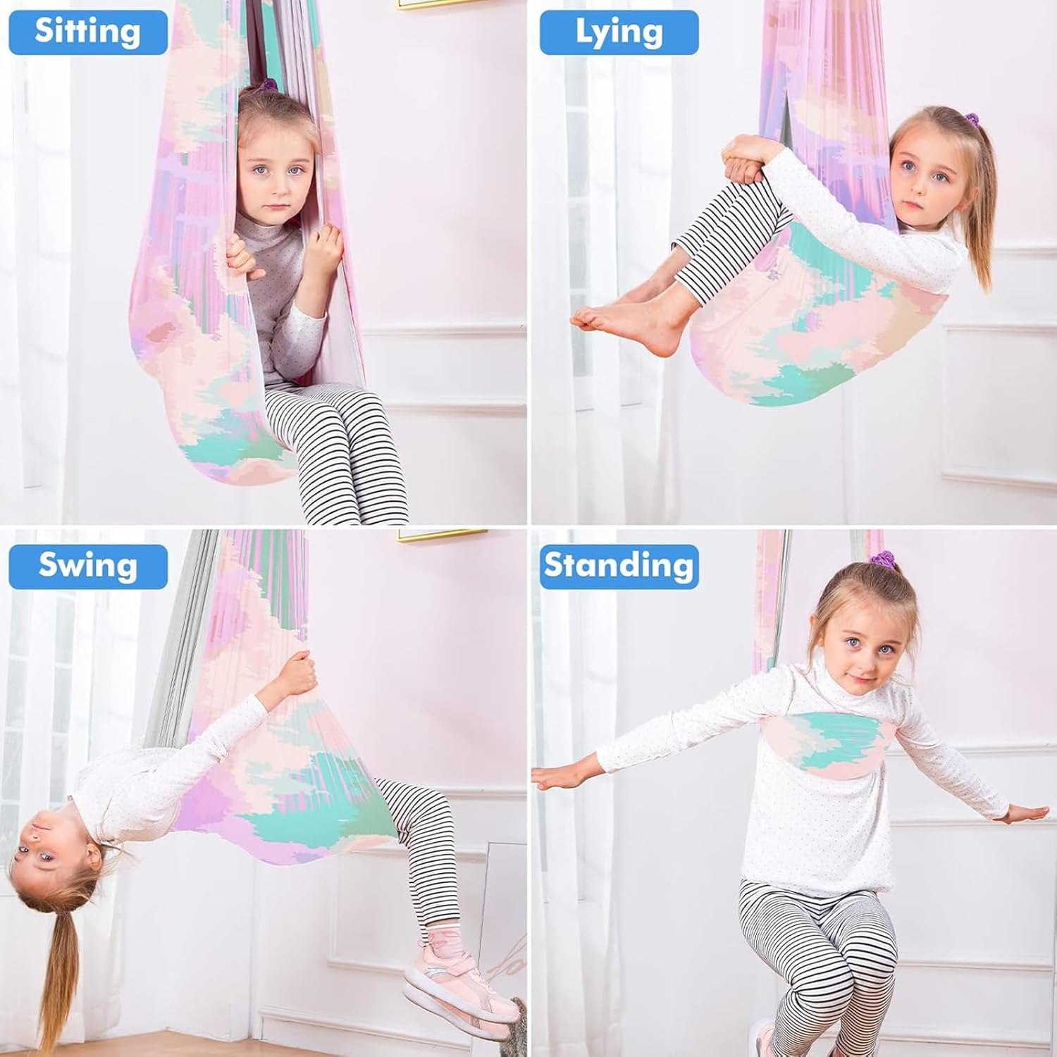 Visuivit Sensory Swing for Kids, Therapy Swing Indoor Outdoor, Healing & Relaxing Cuddle Indoor Swings for Kids with Autism, ADHD, Sensory Processing Disorder (Rainbow, Single Layer)