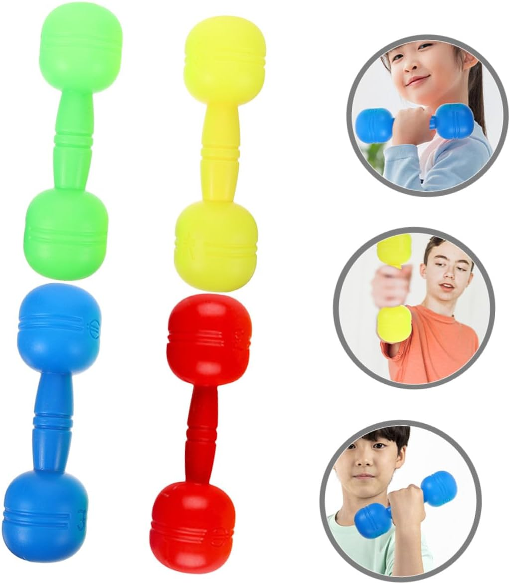 NULYLU Kids Dumbbell Weights Set with Sound, Plastic Toddler Gym Toys 4 Pairs (Yellow, Blue, Green, Red) for Early Education, Preschool Workout and Pretend Play image number 3