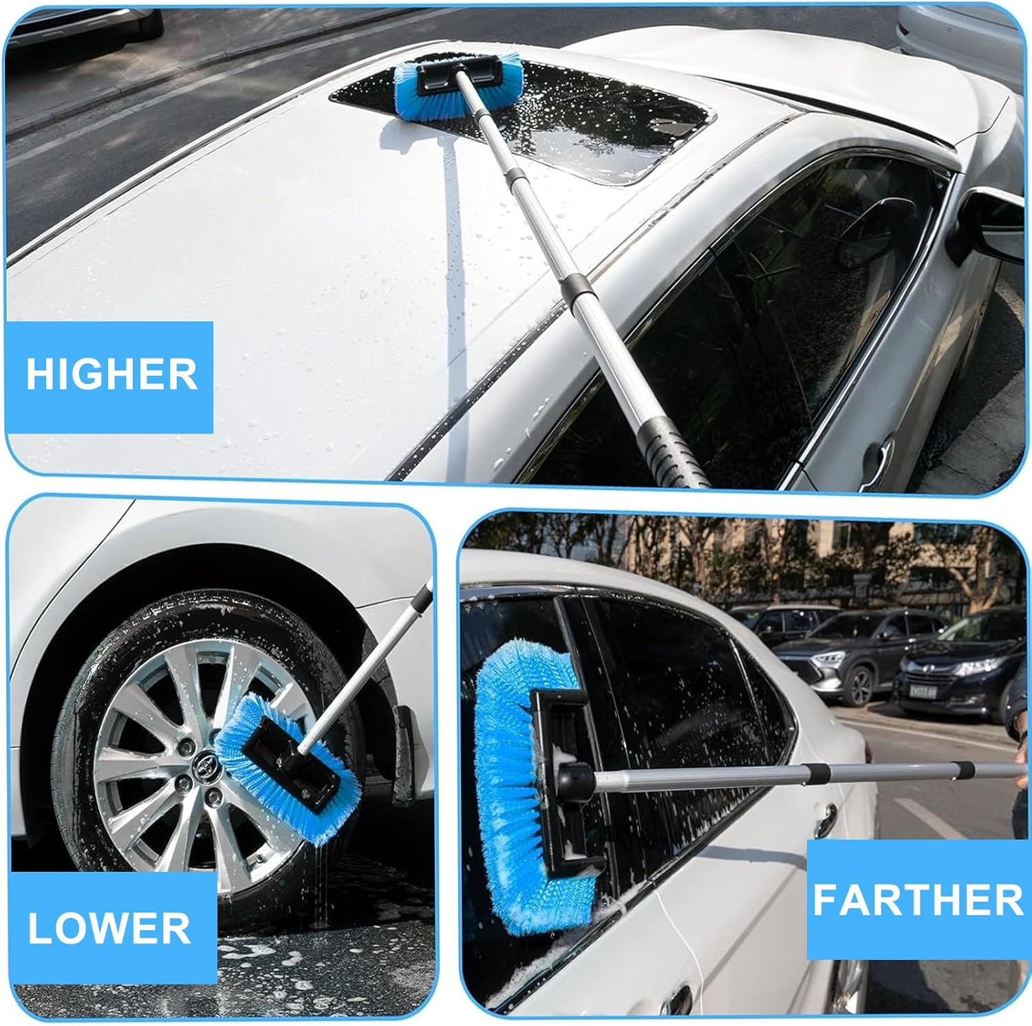 Car Wash Brush,62" Long-Handle (4-Section Pole, Blue Head). Soft Bristle, Scratch-Free&mdash;Ideal for Car Exterior, Fits RV, Truck, SUV. Essential Car Cleaning Supplies for Vehicle Care. image number 1