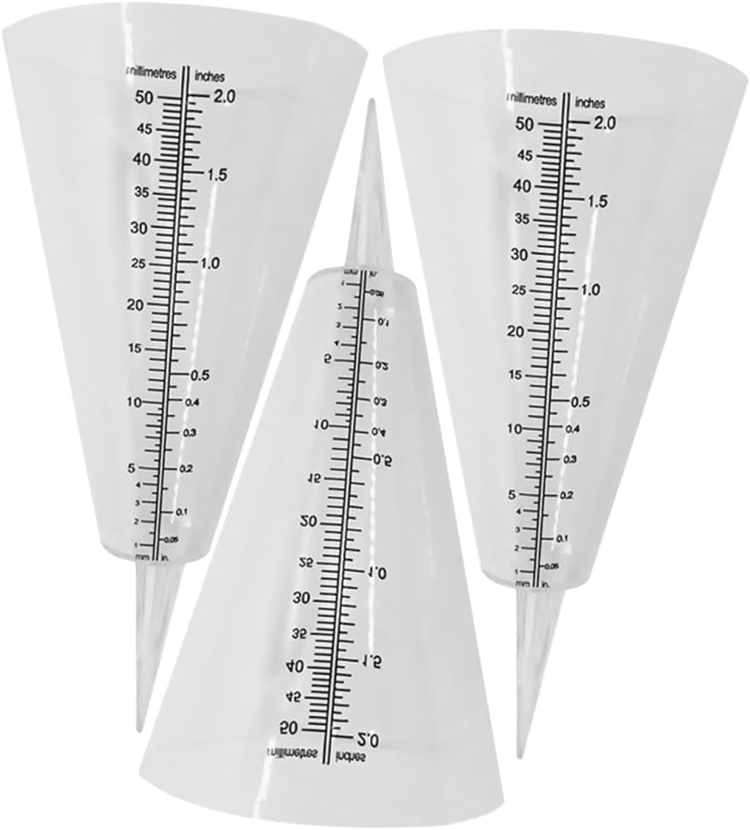 Gadpiparty 3Pcs Clear Conical Rain Gauges with Stakes Plastic Outdoor Rain Measuring Cups for Garden Farming Lawn Large Capacity Graduated Design image number 4