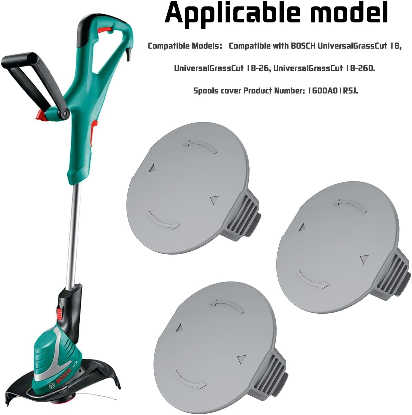 FUSHUI 3Pcs Replacement Spool Cover Caps, Trimmer Spool Caps Compatible with Bosch Universalgrasscut 18, Universal Grasscut 18V-26, Universal Grasscut 18V-260 image number 3