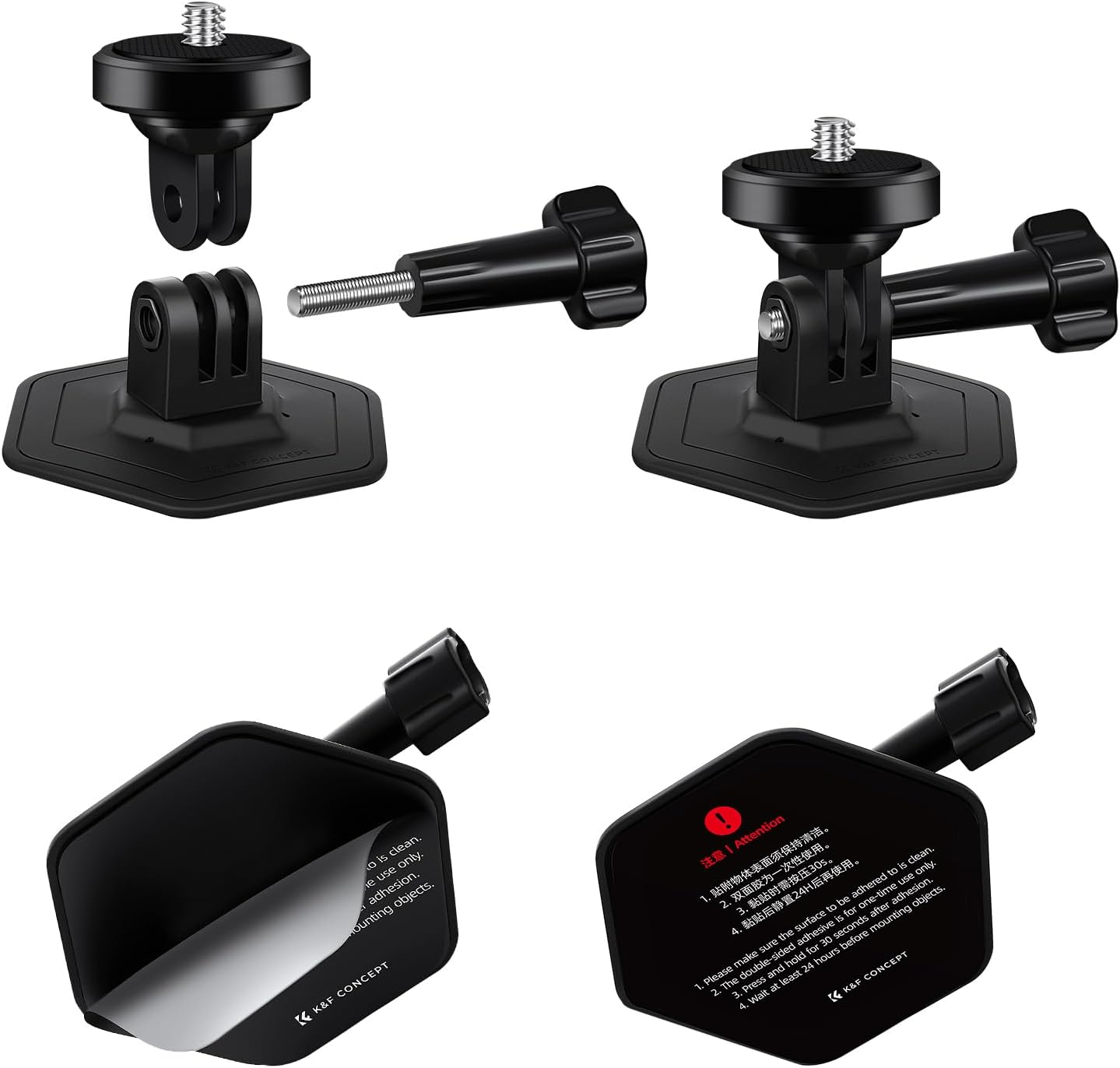 K&F Concept 2 Pack Flexible Adhesive Helmet Mount for Gopro Hero 13/12/11/10/9/8/7 Black, DJI Osmo Action 3/4/5 Pro, Insta360 X5 X4 X3 Flat Curved Surfaces Sticky Mount, Action Camera Accessories image number 4