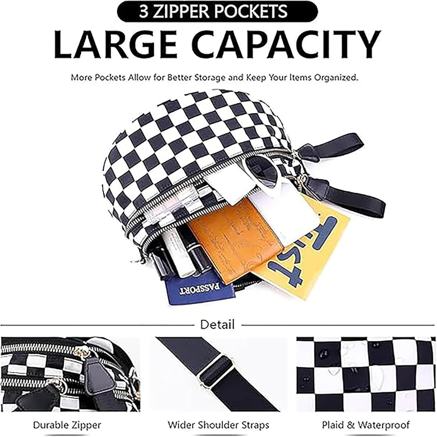 Emmafy Crossbody Bag for Women, Nylon Crossbodys Bags for Women, Fashion Checkered Weaved Crossbody Bag, for Daily Travel image number 1