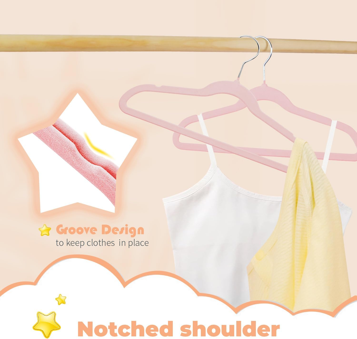 Children'S Velvet Non-Slip Hangers | 32 Pack Space Saving Felt Hangers for Kids and Teenager | Kids Clothing Hanger - Pink image number 2