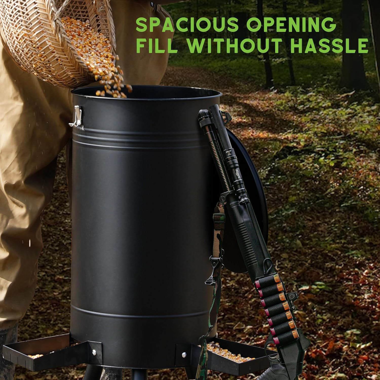 5.2KG Large Free Standing Deer Feeding Barrel, Heavy Duty Metal Hunting Game Feeder, Portable Gravity Deer Feeder Automatic Dispenser, Weather-Proof image number 2