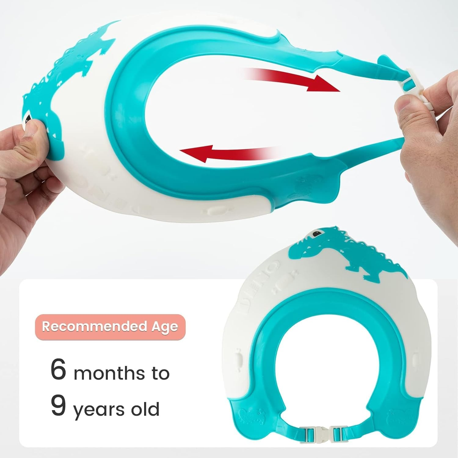 FUNUPUP Baby Shower Cap Dinosaur Shape Shower Cap for Kids Waterproof Shampoo Hat Protect Ears Eyes Adjustable Silicone Hat for Children Toddler Infants Boys Girls (Blue) image number 3