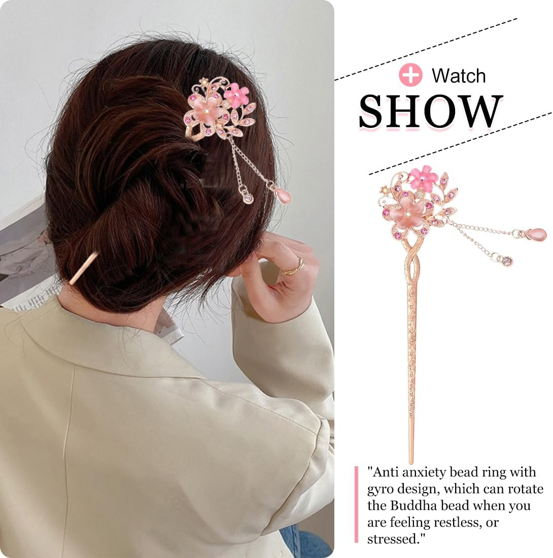 MIRKUZI Hair Clips 1 Piece Vintage Hair Pin Opal Flowers Hairpin Hair Accessories Chinese Hairpin Old Fashioned Hairpin Ancient Hairpin image number 2