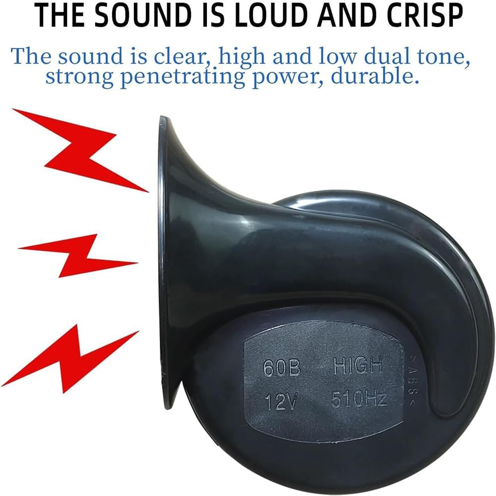 300DB Super Loud Car Horn, 12V Waterproof Car Air Electric Snail Horn, Universal Automotive Accessories, Electric Snail Horn Fit for Cars, Motorcycles, Trucks, Bicycles, Marine Cars (Black,12V) image number 1