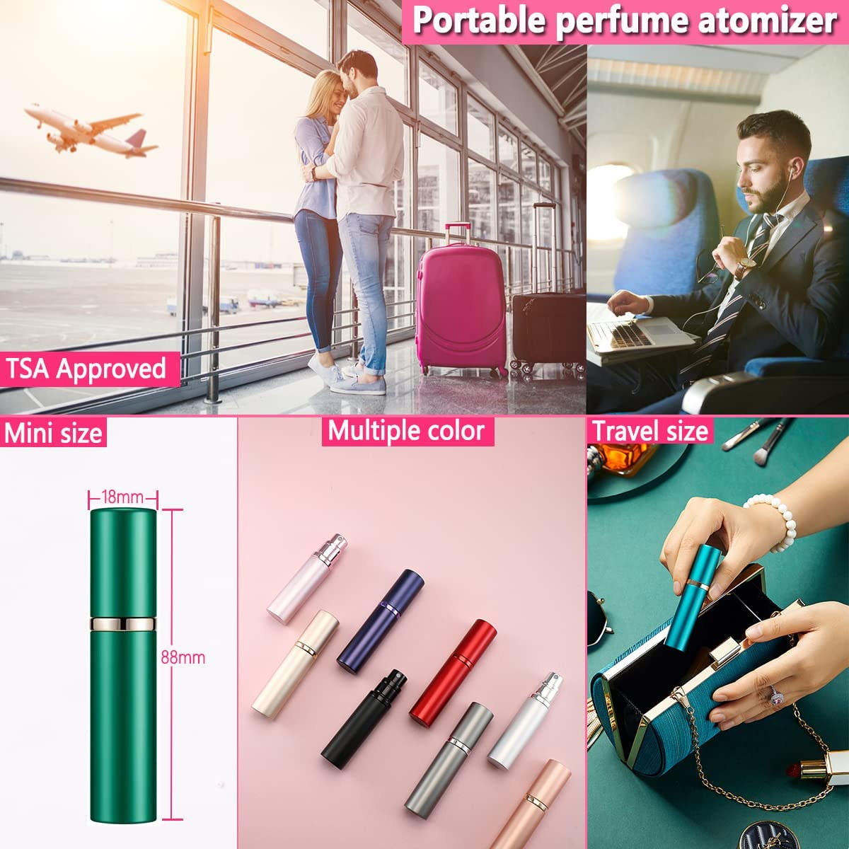 Travel Perfume Refillable Bottle Atomiser - 2-Pack 5ML ANTOKX Perfume Atomiser, Pocket Perfume Dispenser, Scent Pump Case, Leakproof Portable Perfume Sprayer for Women and Men (Black & Grey) image number 1