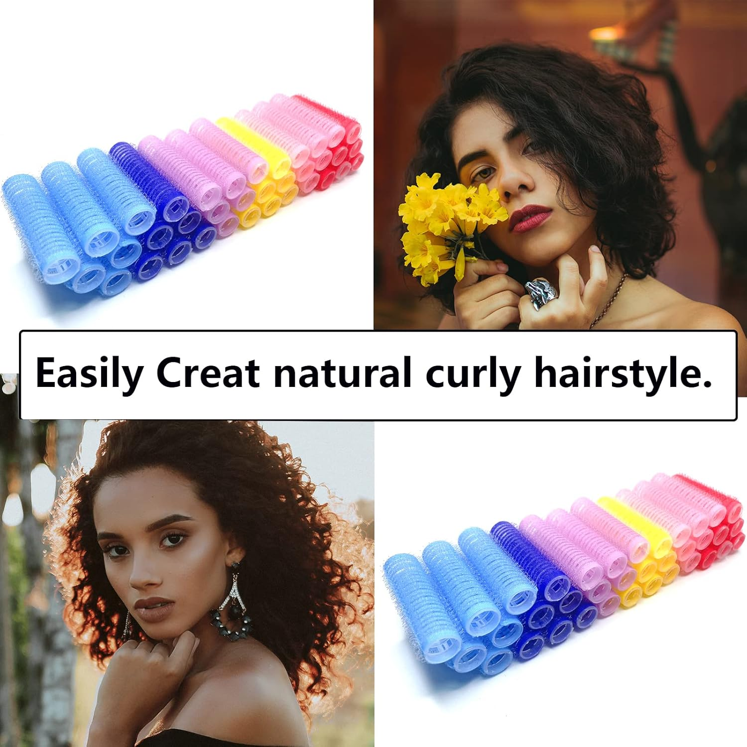 36PCS Self Grip Small Hair Curlers Heatless Roller Hair Curlers Pro Salon Hairdressing Curler DIY Curly Hairstyle Hair Rollers Tools Rat Tail Comb for Women Medium Short Hair(0.8 X 2.4 Inch) - Dark Blue image number 5