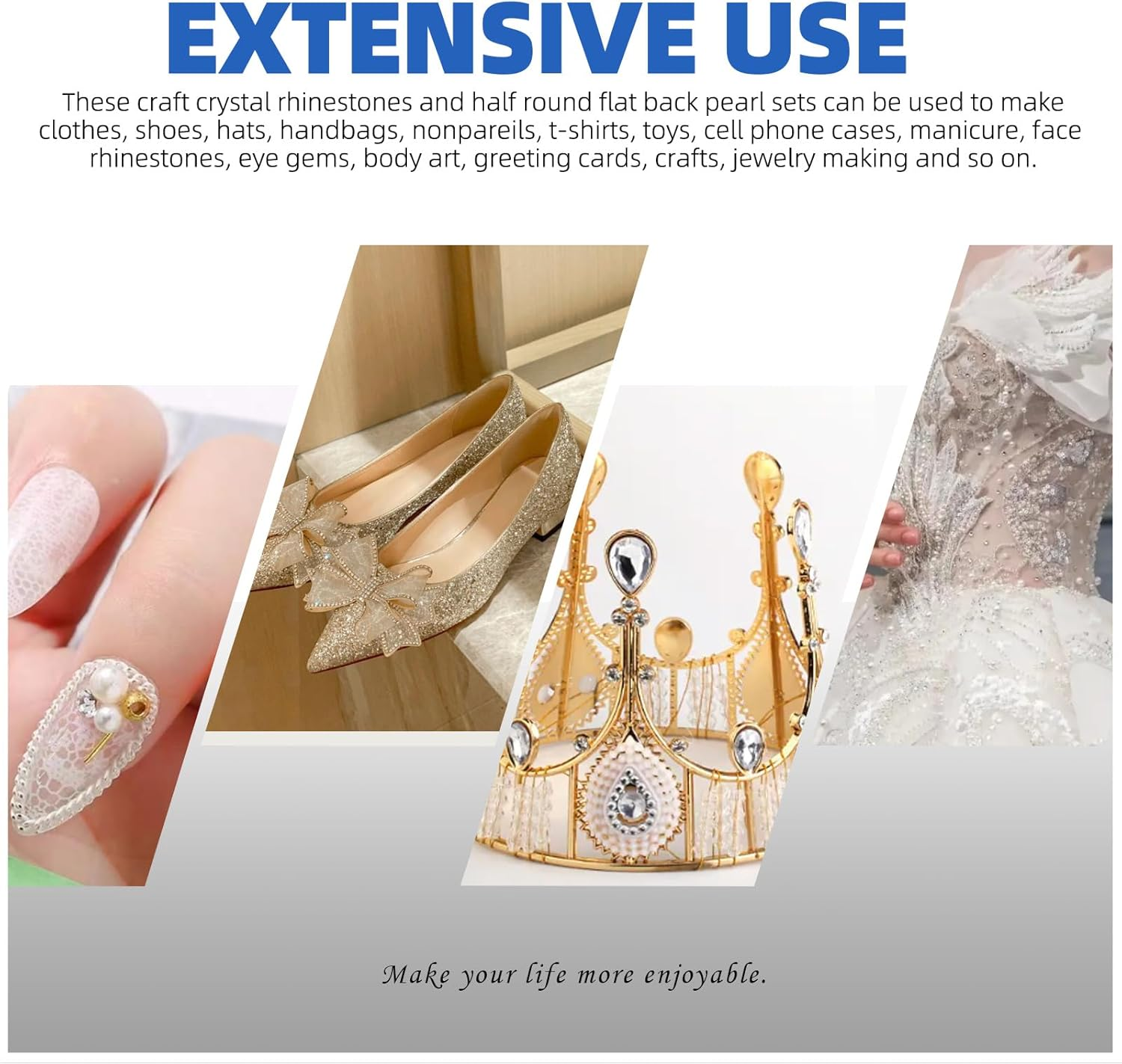 Glarks 4403Pcs Rhinestone Gems and Flat Back Pearl Set, 2MM 3MM 4MM 5MM Clear-White Flat Back Gems Crystal Rhinestones, 3MM Flatback Pearl Half Pearl Half round Flat Back Pearl with 3Pcs Tools - Dark Blue image number 2