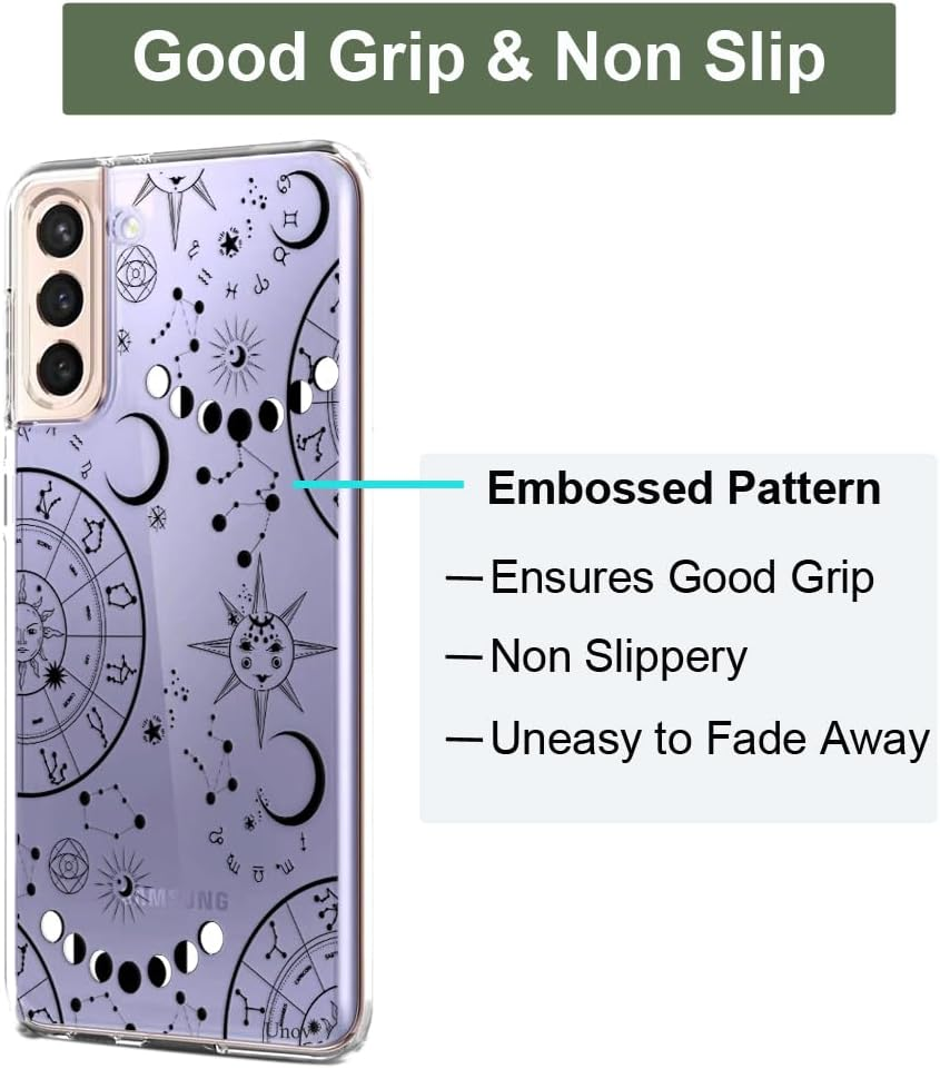 Unov Case Compatible with Galaxy S21 Case Clear with Design Soft TPU Shock Absorption Slim Embossed Pattern Protective Back Cover (Zodiac Galaxy)