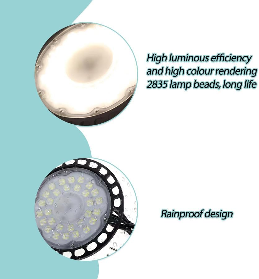 PORIYA 100W/300W/500W UFO LED High Bay Lights,6500K&Ip 65 Waterproof LED Light,Hangable with Hook/Chain, Plug-In for Factories, Warehouses, Workshops, Stores, Garages, Gyms, & Industrial Sheds image number 4