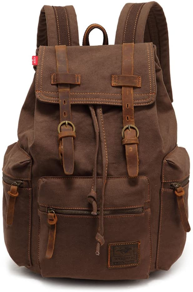 AUGUR Vintage Canvas Leather Backpack Large Laptop Rucksack Bookbag Satchel Hiking Bag