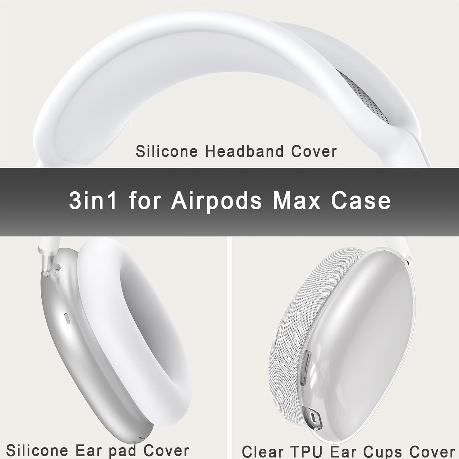 Silicone Case Cover for Airpods Max Headphones, 3In1 Clear Soft TPU Ear Cups Cover/Ear Pad Case Covers/Headband Covers for Airpods Max (Clear) image number 5