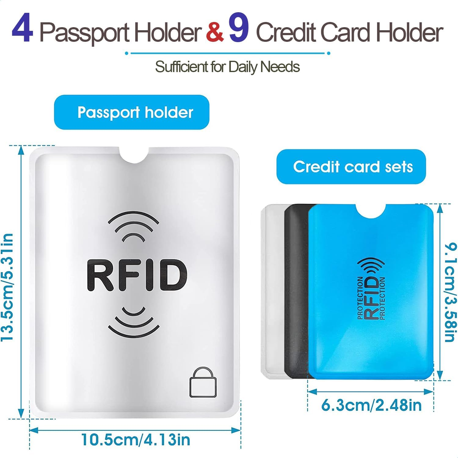 13 Pcs RFID Blocking Sleeves Envelopes Card Holder, 9 Blocking Credit Card Sleeves & 4 Passport Security Holders Suit Set RFID Identity Card Protector for Women Men image number 6