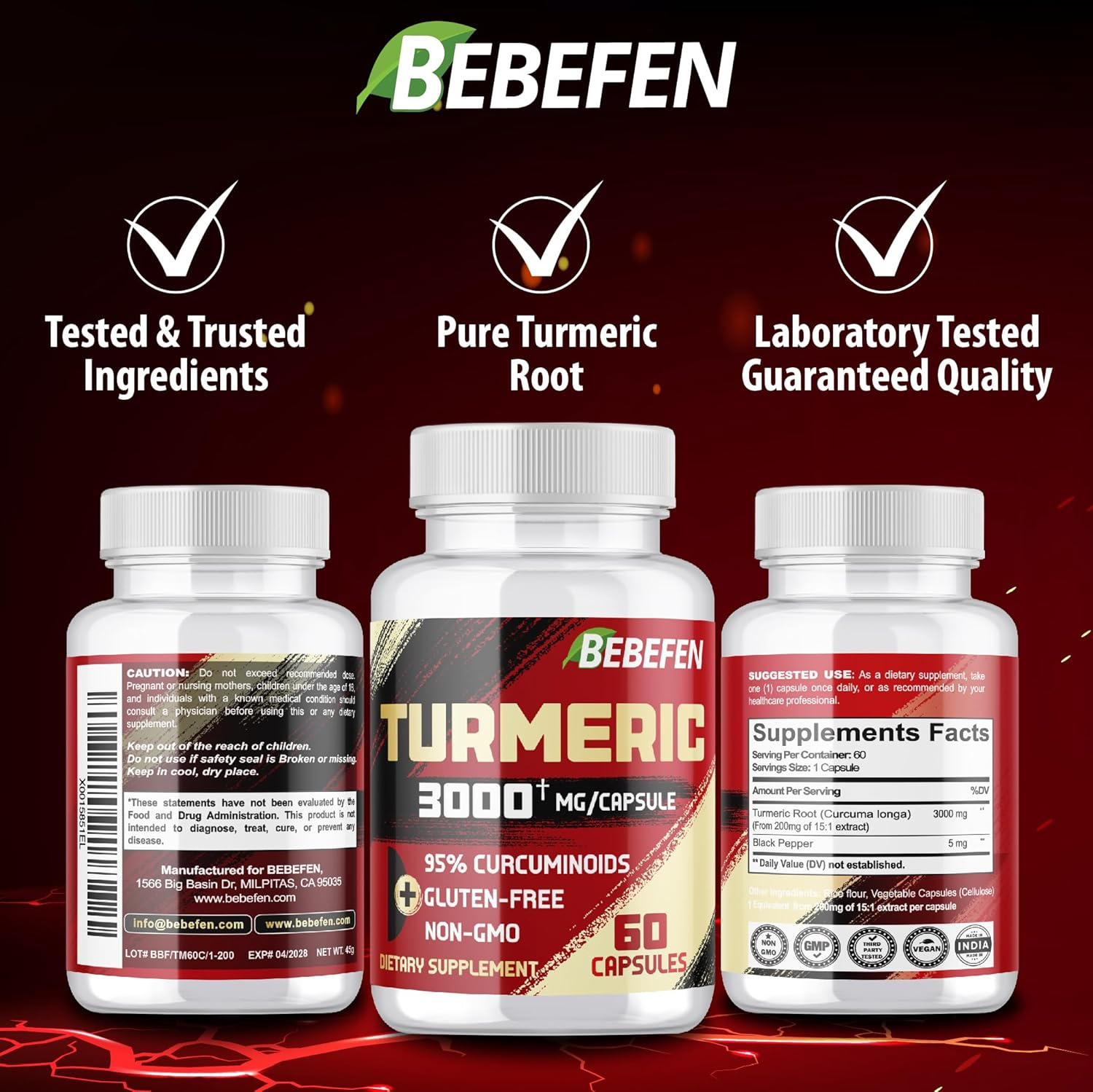 Turmeric Curcumin with Black Pepper 95% Standardized Curcuminoids | 2 Month Supply | Non-Gmo, Gluten Free image number 5