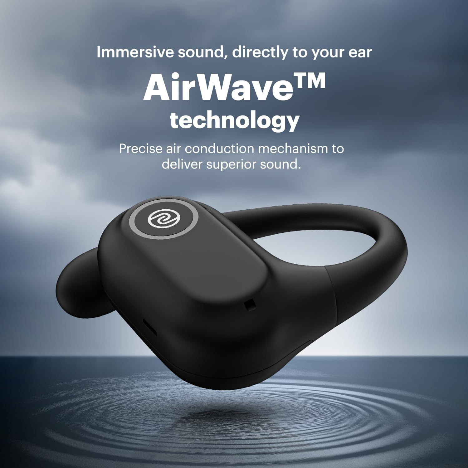 Noise Pure Pods Wireless Open Ear Headphones with Airwave&trade; Technology, up to 80 Hours Playtime, Quad Microphone with ENC, 16Mm Neodymium Dynamic Driver, Detachable Pure Band, Btv5.3 (Power Black) image number 2