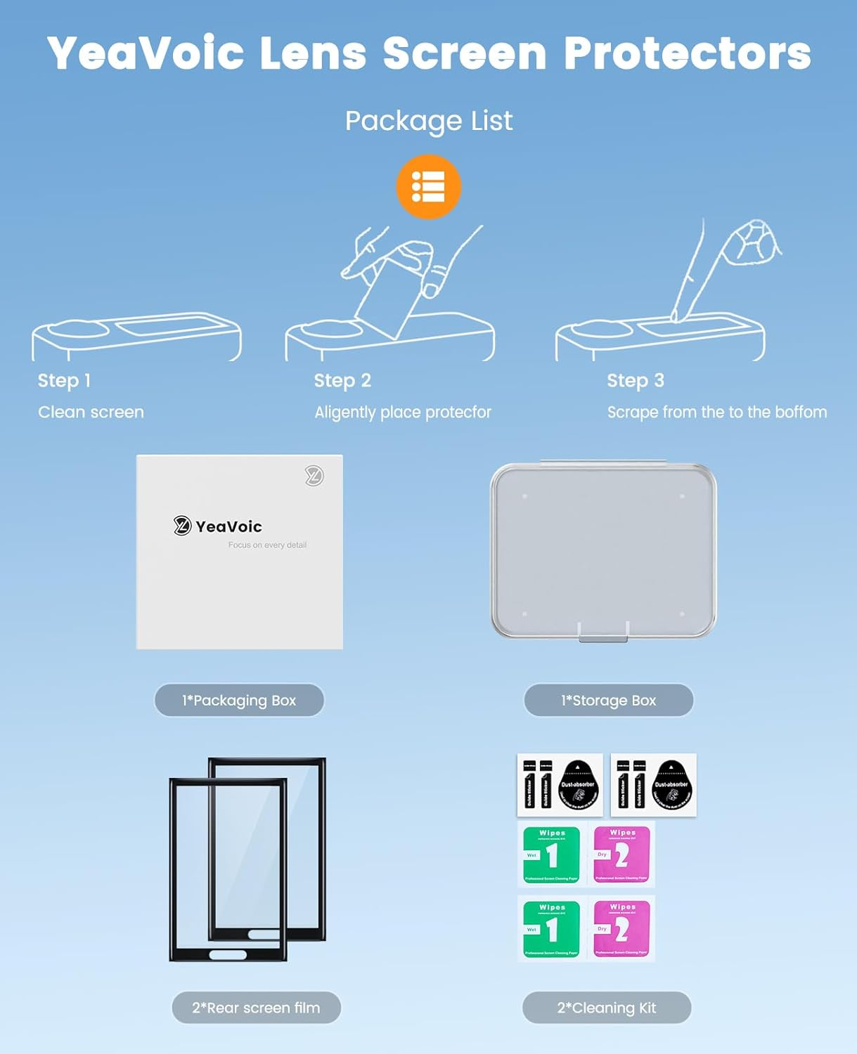 Yeavoic Screen Protector for Insta 360 X4 Screen Protector, Hardened, Pack of 2 Camera Accessories for Insta360 X4 Film, 9H Hardness, Glass, Scratch-Resistant image number 2