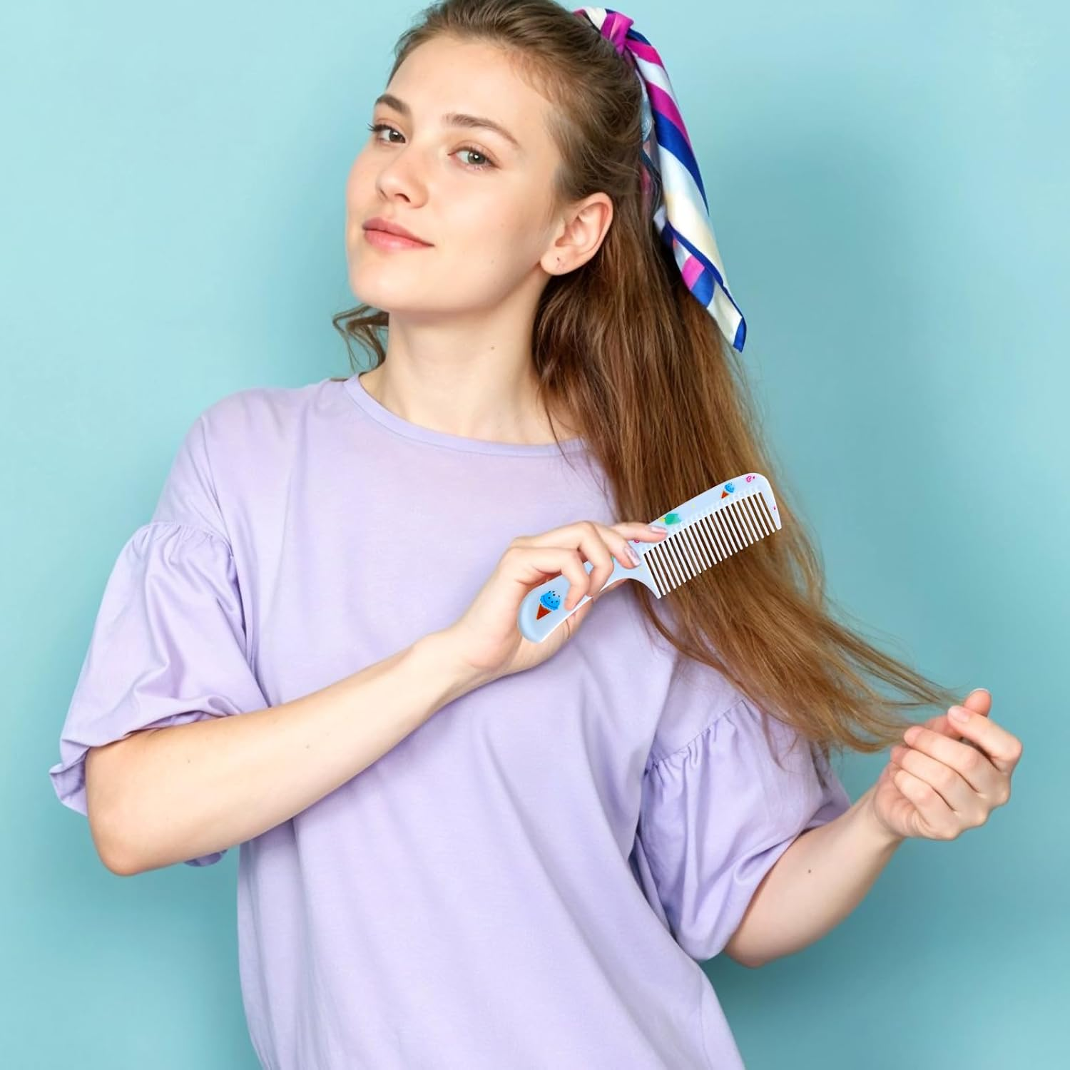 4 Pcs Girls Boys Hair Brush Kids Hairs Brushes Set Fashion Kids Hair Brushes Plastic Fine Tooth Rat Tail Combs for Girls Curly Straight Long Hairs, Blue + Pink image number 3