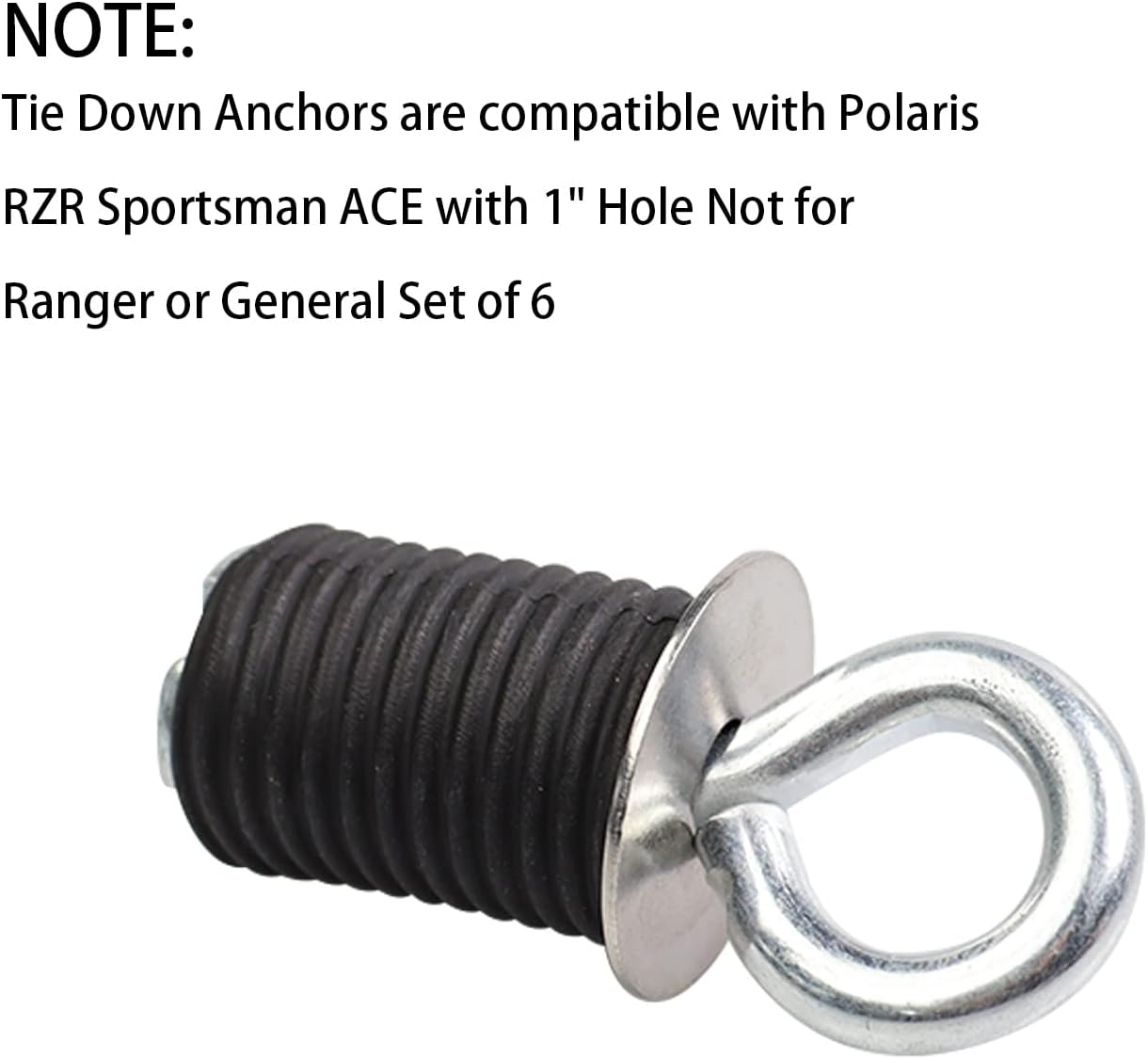 Tie down Anchors Rubber Bed Anchors Compatible with Polaris RZR Sportsman ACE 570/450/850 with 1" Hole Not for Ranger or General Black Set of 6 image number 3