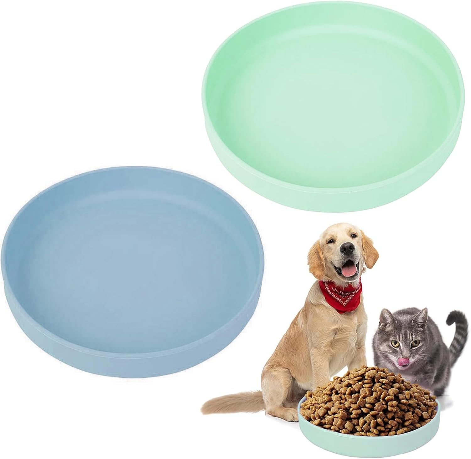 GIGIIS Silicone Cat Feeding Bowl, Pack of 2, Flat Cat Bowl for Dry and Wet Food, Suitable for Cats, Small Dogs, Hedgehogs, Rabbits (Green and Blue) image number 1
