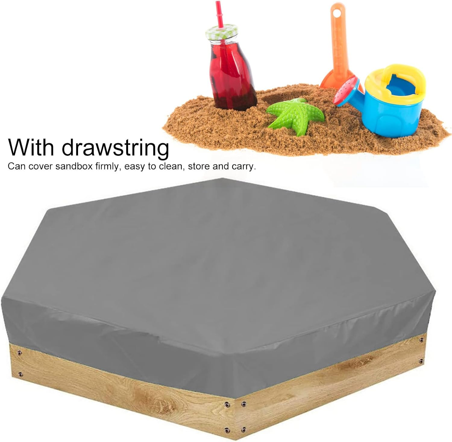 Sandbox Cover, Hexagon Sandpit Cover, Sandpit Cover Hexagon, Waterproofing Poolcover with Drawstring - Black image number 6