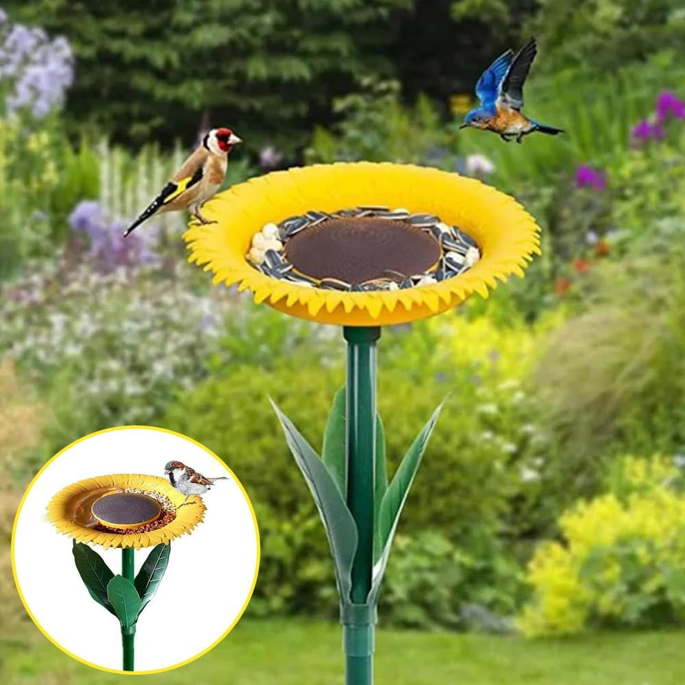 Sunflower Bird Feeder,Flower Shape Bird Feeding,Bowl Bird Feeder,Vertical Bird Feeder,Courtyard Decorations,For Nature Lover, Wild Bird Watcher,Garden,Patio image number 5