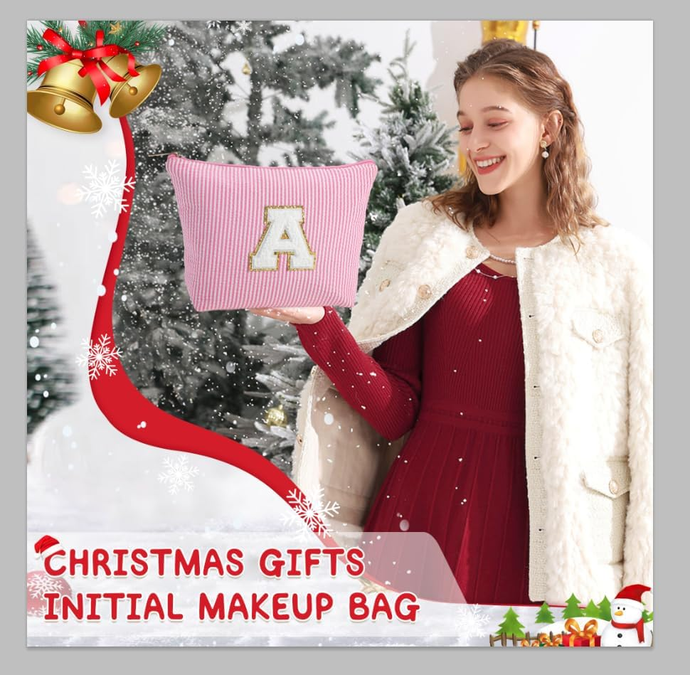 Parima Gifts for Girls - 2Pcs Initial Makeup Bag for Girls Cosmetic Bag Makeup Bag Cosmetic Travel Toiletry Bag for Girls Personalized Birthday Gifts for Her Women Girlfriend Teenager Girls Gifts image number 4