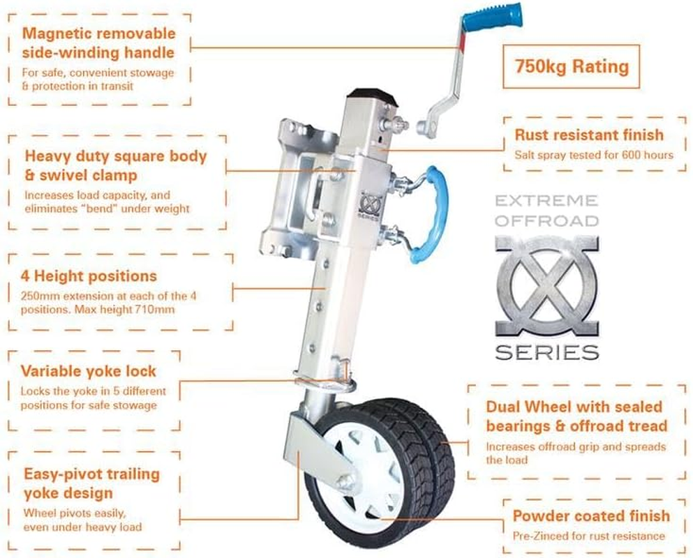 ARK Extreme Off-Road Jockey Wheel 750Kg Rated Adjustable Height Dual 285Mm image number 3