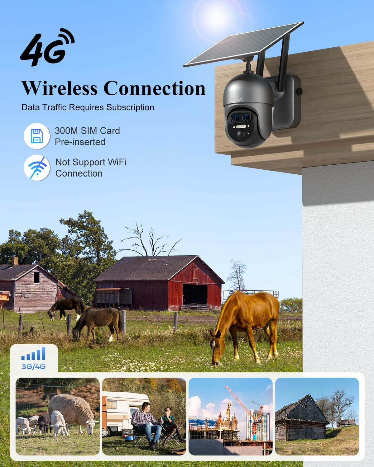 Xega 4G LTE 【Dual Lens】 12X Hybrid Zoom Wireless CCTV Security Camera Outdoor,2K 【Dual-Lens】 PTZ Solar Security Camera with 10,400Mah Battery, Pir/Human Detection,Color Night Vision,Two-Way Talk,Ip66 image number 3