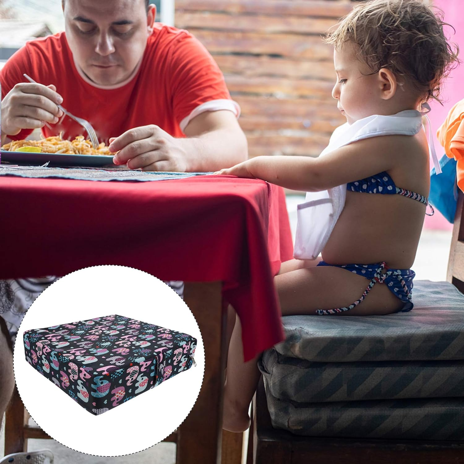 Jojofuny Toddler Booster Seat Cushion Elephant Pattern Baby Dining Chair Heightening Cushion Square Seat Pad Highchair Washable Chair Pad with Strap for Toddlers Kids Infant