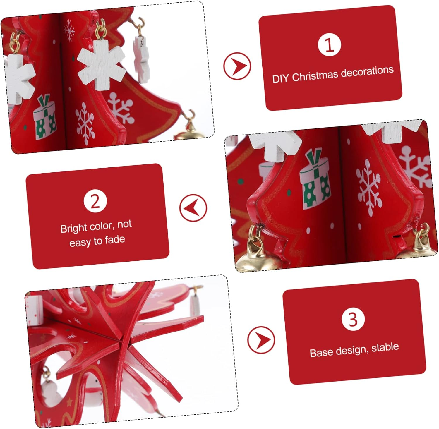 3D Mini Wooden Christmas Tree Model Decorative Xmas Tree Ornament for Christmas Party Home Window Display Festive Holiday Decoration - Multicolor image number 4