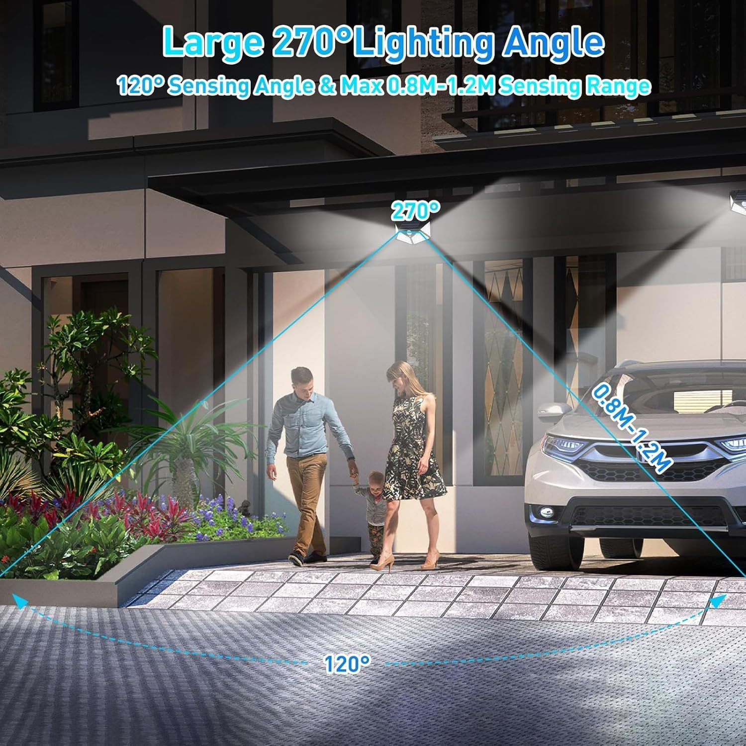 Roshin 270&deg; Solar Lights Outdoor - Motion Sensor Solar Wall Mounted Lights with 3 Light Modes - Waterproof Solar LED Flood Lights Outdoor for Garden, Patio, Garage, Deck, Pathway, Porch (4 Pack)