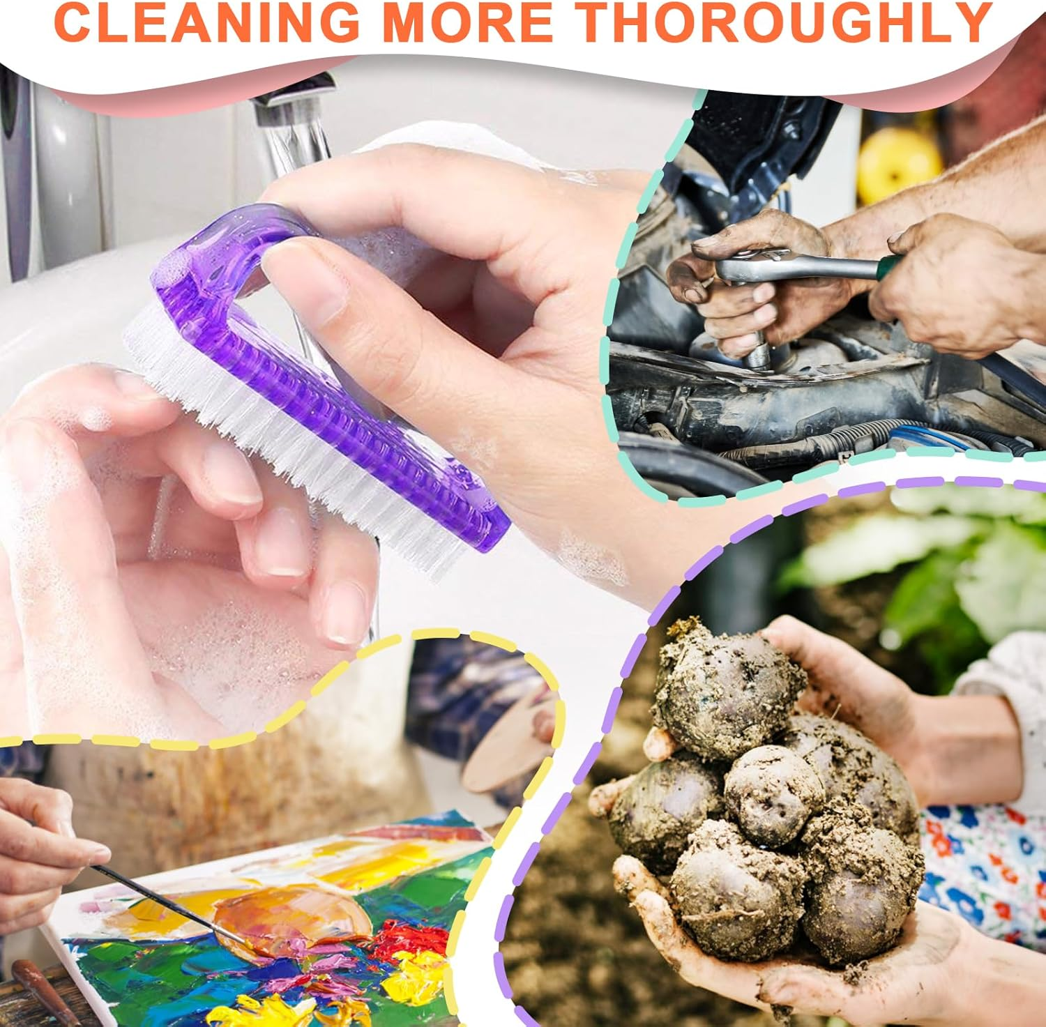 8 PCS Nail Brush for Cleaning Fingernails, Handle Grip Nail Scrubber Brush, Cleaner Brushes Manicure Tools Scrub Brushes Kit, Toenail Brush to Clean under Nails Pedicure Foot Small Brush Women Men image number 4