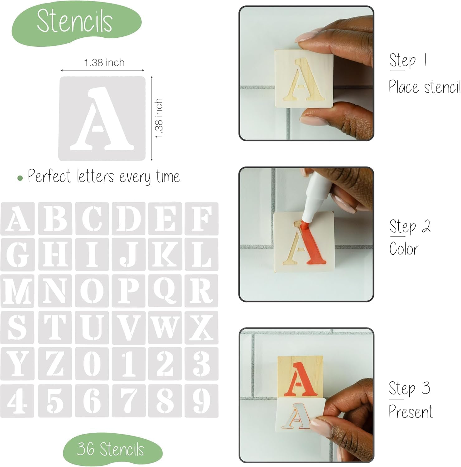 111 Pcs Baby Shower Party Decorate a Block Games Kit Including Decorate Game Sign 50 DIY Wooden Block 24 Acrylic Paint Marker 36 Stencils Baby Shower Prize for Gender Reveal Game(Boho,Classic Color) image number 5